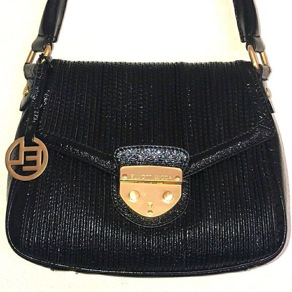 VINTAGE ELLIOTT LUCCA SHELL LEATHER 🐚 💯 SHOULDER BLACK WOMAN BAG - Picture 3 of 16